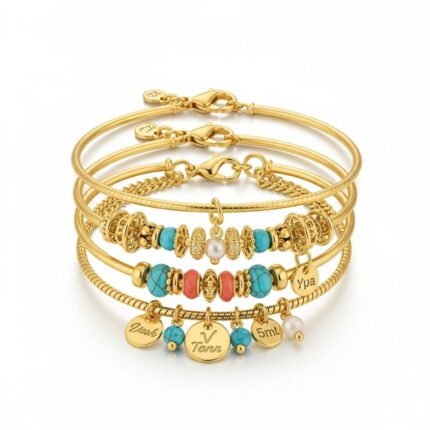 Verolvia Bohemian Layered Charm Bracelet | Dainty Gold Stacking Bracelets